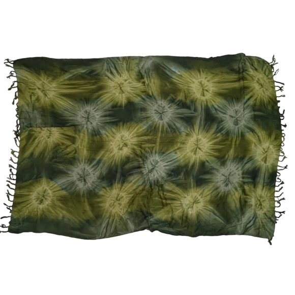 Women's OS Long Tropical Boho Green Tie Dye & Fringe Sarong Wrap/Neck Scarf - Picture 5 of 6